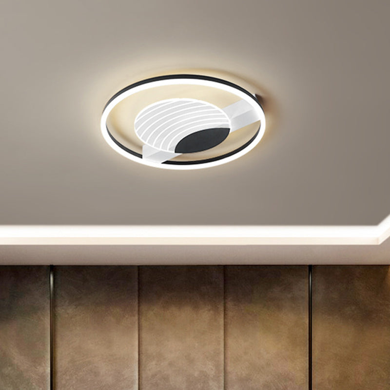 Minimalist Acrylic Circle Flush Mount Lamp In Black/Gold With Led 16/19.5 Inch Wide Wave Pattern