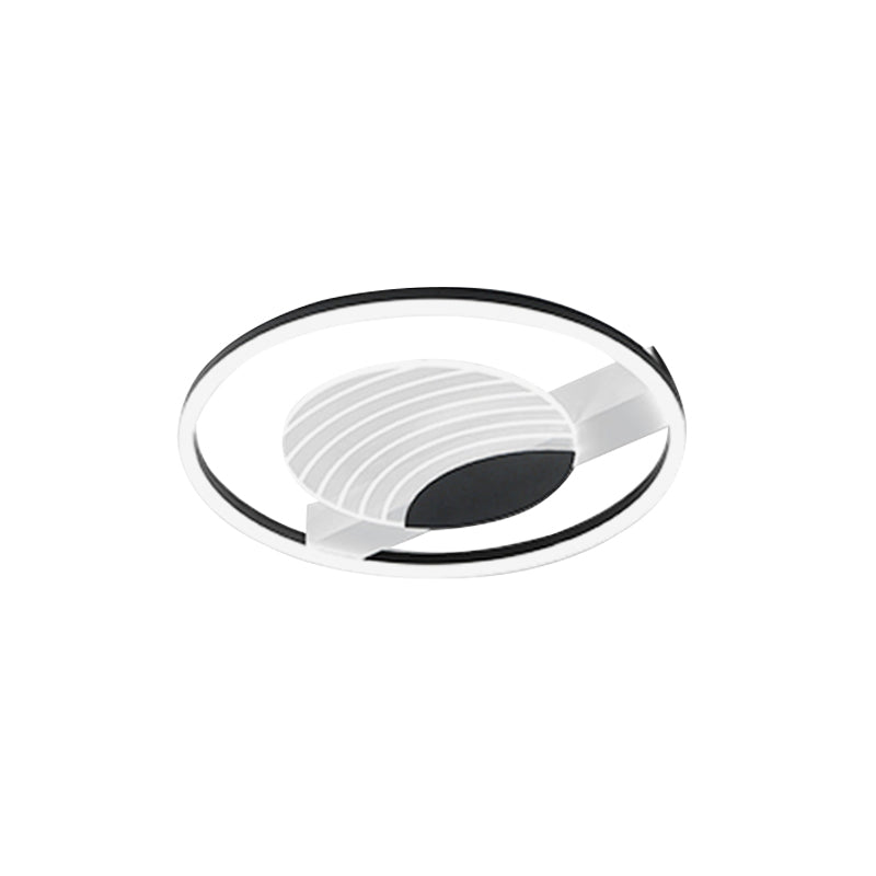 Minimalist Acrylic Circle Flush Mount Lamp in Black/Gold with LED, 16/19.5 Inch Wide, Wave Pattern, Warm/White Light