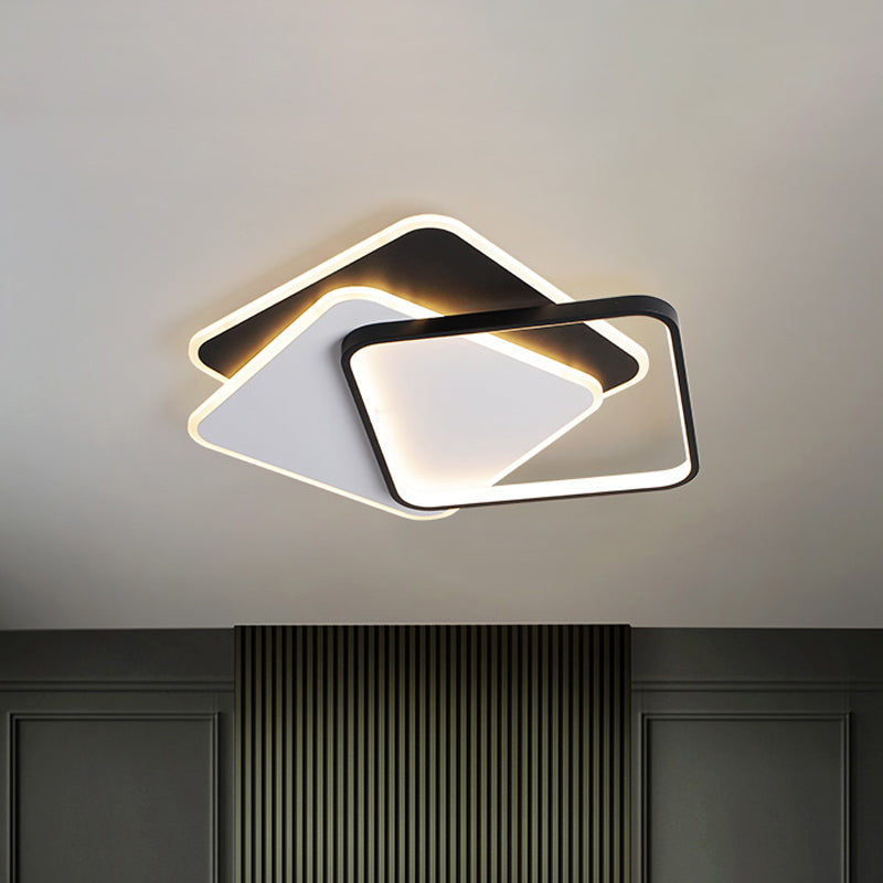 17"/21" Modern LED Surface Ceiling Lamp - Black-White Spiral Design - Square Flushmount