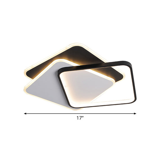 17"/21" Modern LED Surface Ceiling Lamp - Black-White Spiral Design - Square Flushmount