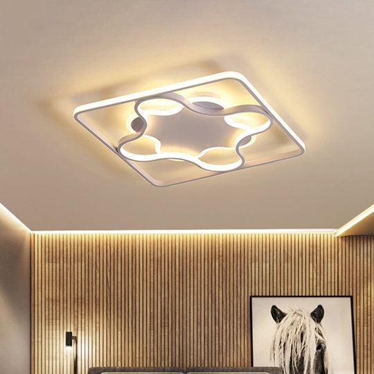 White/Warm Led Bedroom Flush Light: Minimalist Square & Petal Aluminum Ceiling Lamp 18/21.5 Wide