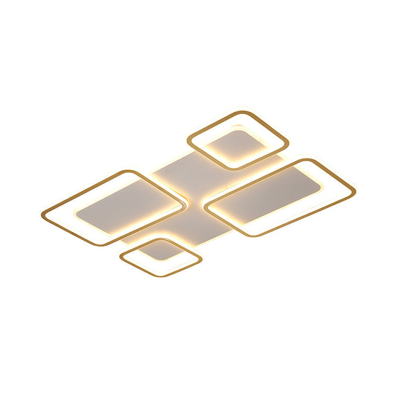 White and Gold LED Ceiling Light with Rectangle Iron Frame for Minimalist Living Rooms - Warm/White Light