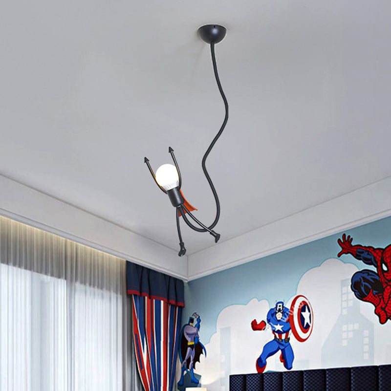 Mini Superhero Suspension Pendant Light With Cartoon Design For Kids Bedroom In Black