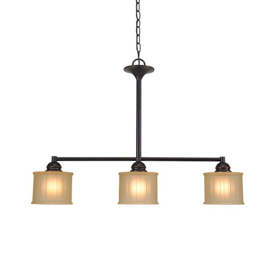 3-Head Glass Pendant Light With Linear Hanging Lamp - Traditional Style Cylinder Shade Black Color