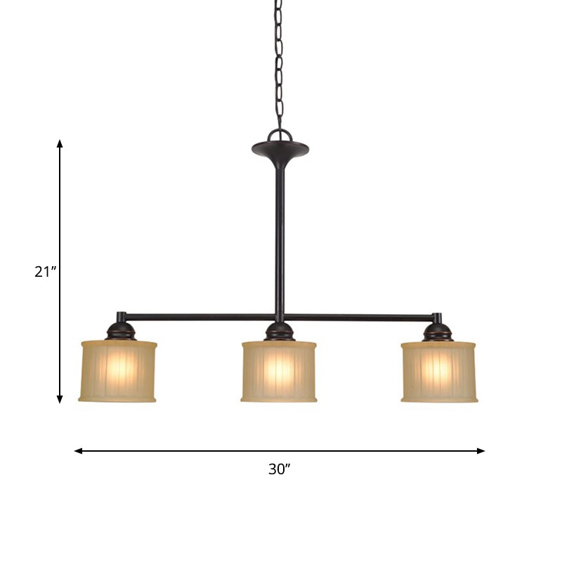 3-Head Glass Pendant Light With Linear Hanging Lamp - Traditional Style Cylinder Shade Black Color