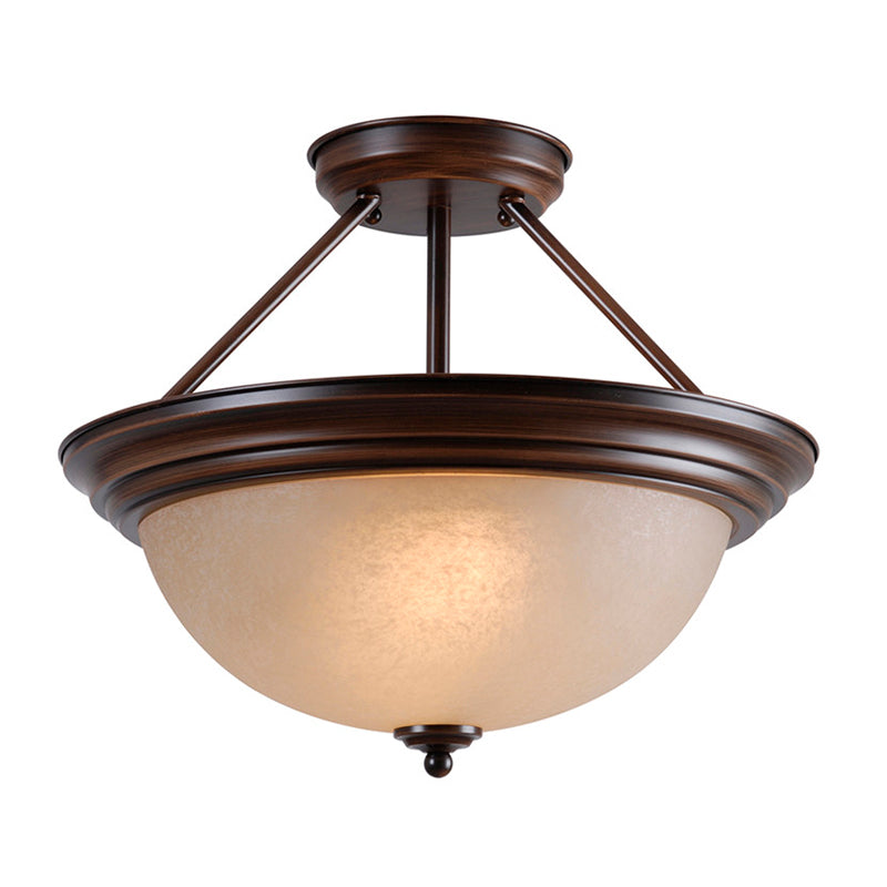 Country Style 2-Light Semi-Mount Close to Ceiling Lamp with White/Amber Glass Shade