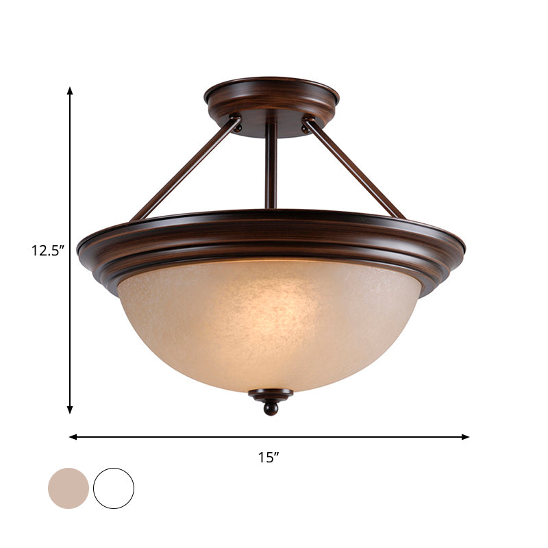 Country Style 2-Light Semi-Mount Close to Ceiling Lamp with White/Amber Glass Shade