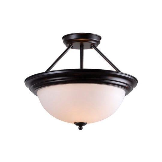 Country Style 2-Light Semi-Mount Close to Ceiling Lamp with White/Amber Glass Shade