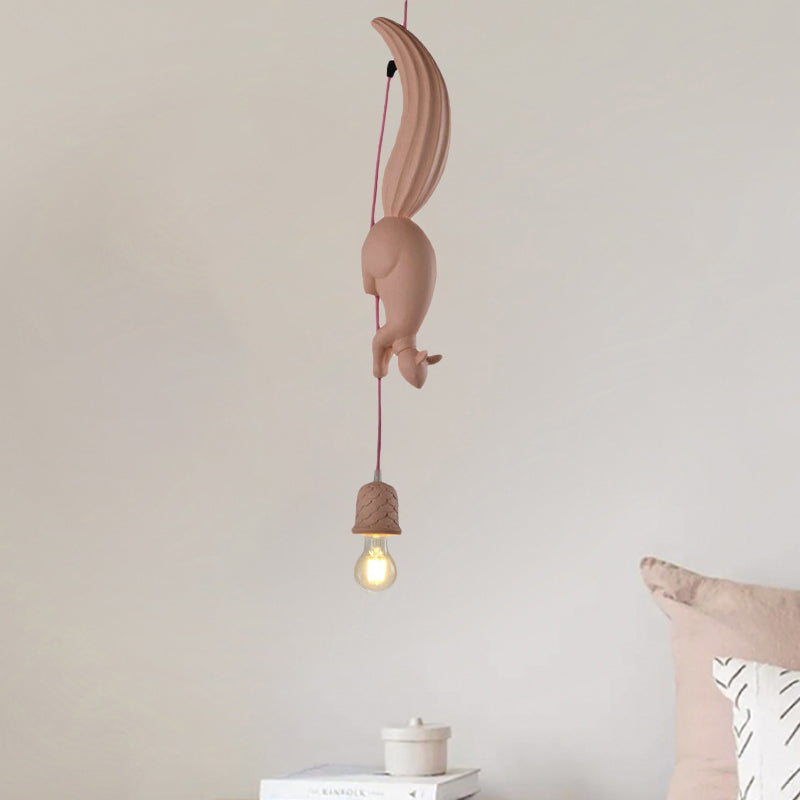 Pinecone-Shaped Hanging Lamp: 1-Light Resin Pendant Light In White/Pink/Blue With Squirrel Decor