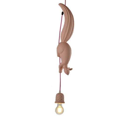 Pinecone-Shaped Hanging Lamp: 1-Light Resin Pendant Light In White/Pink/Blue With Squirrel Decor