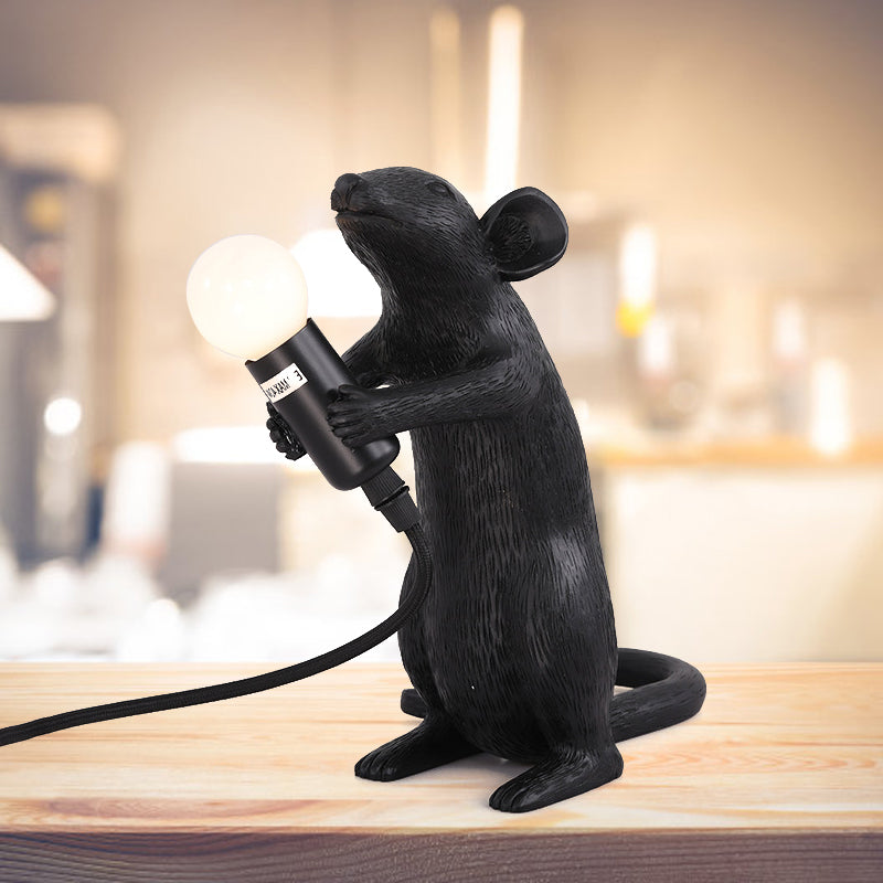 Black Mouse Shape Night Table Lamp - Traditional Resin Desk For Living Room