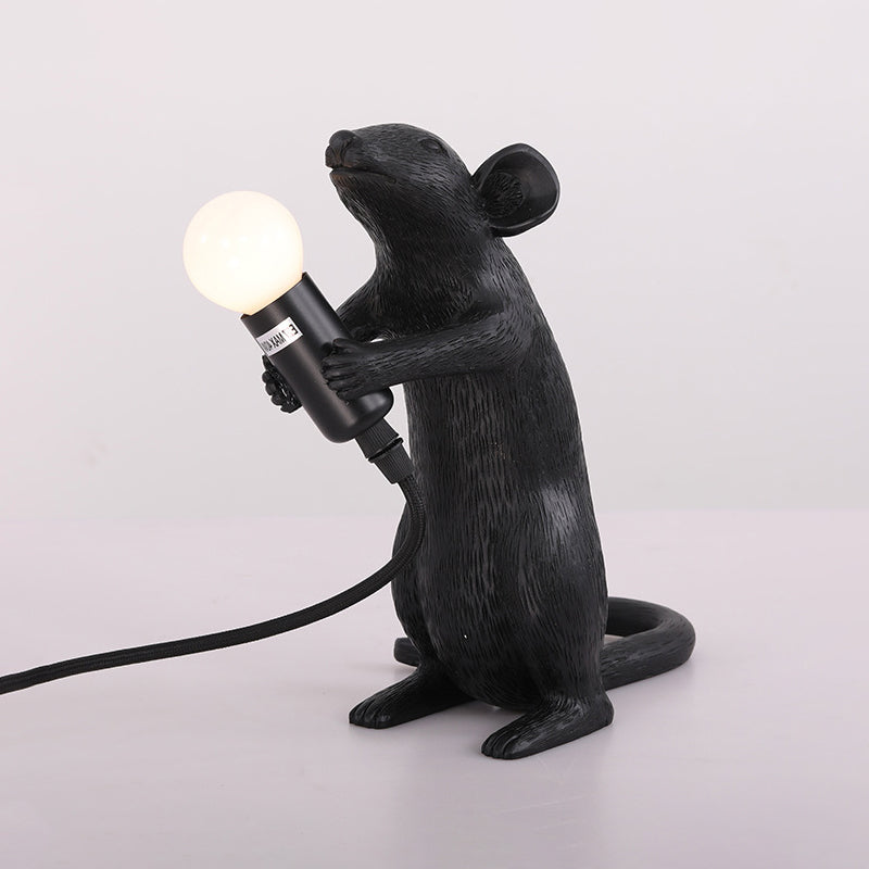 Black Mouse Shape Night Table Lamp - Traditional Resin Desk For Living Room