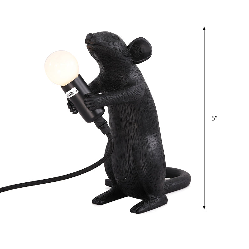 Black Mouse Shape Night Table Lamp - Traditional Resin Desk For Living Room