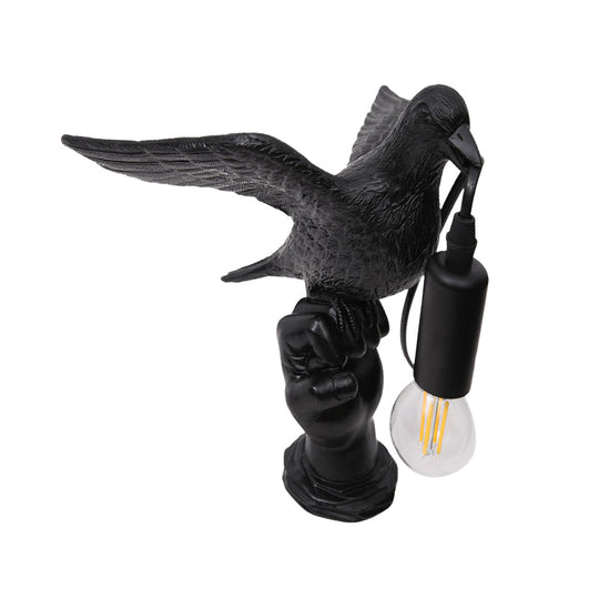 Nordic Style Bird Shaped Desk Light Resin Night Table Lamp In White/Black For Bedroom