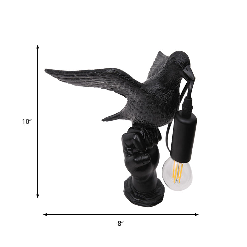 Nordic Style Bird Shaped Desk Light Resin Night Table Lamp In White/Black For Bedroom