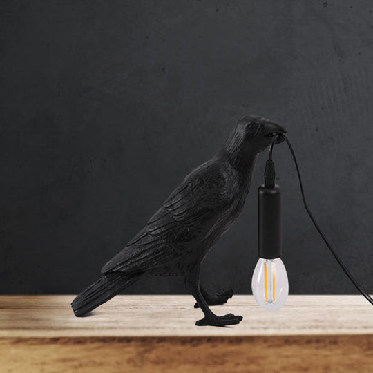 Nordic Style Bird Shaped Desk Light Resin Night Table Lamp In White/Black For Bedroom Black / A