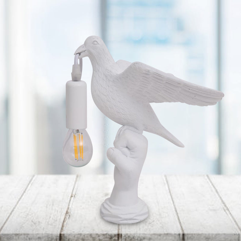 Nordic Style Bird Shaped Desk Light Resin Night Table Lamp In White/Black For Bedroom White / A