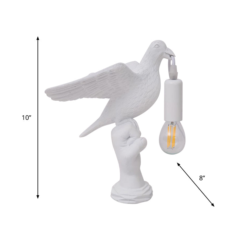 Nordic Style Bird Shaped Desk Light Resin Night Table Lamp In White/Black For Bedroom