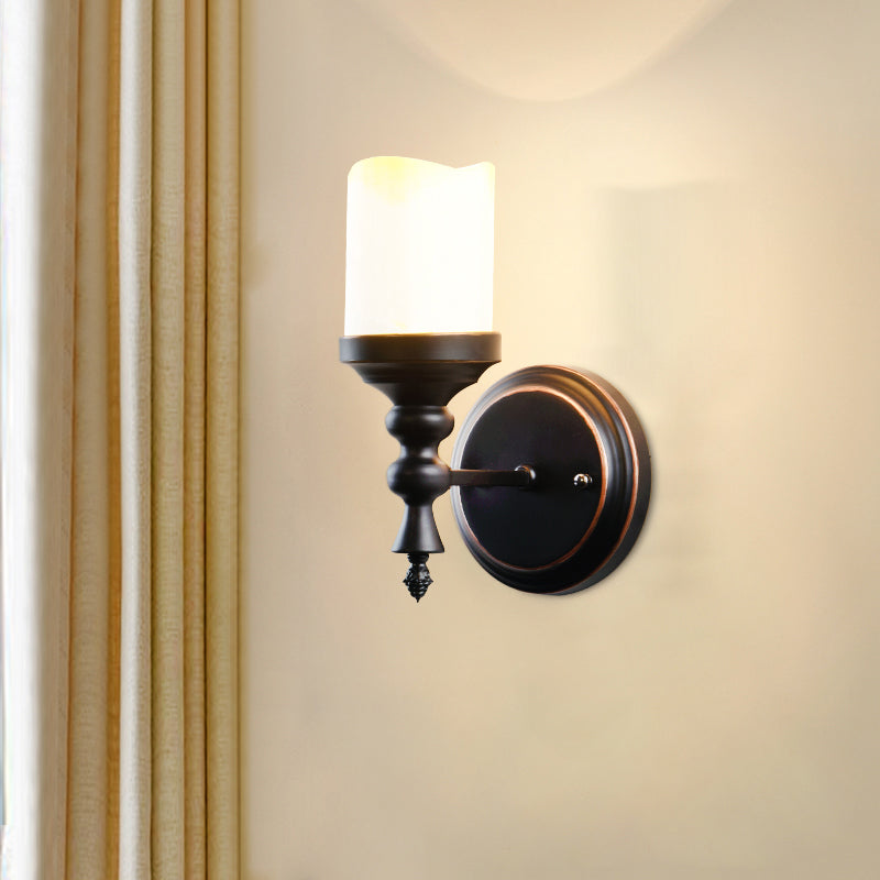 Antiqued Opal Glass Wall Sconce Candle Light - Black Indoor Lamp Fixture