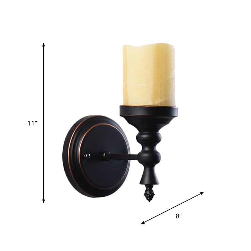 Antiqued Opal Glass Wall Sconce Candle Light - Black Indoor Lamp Fixture