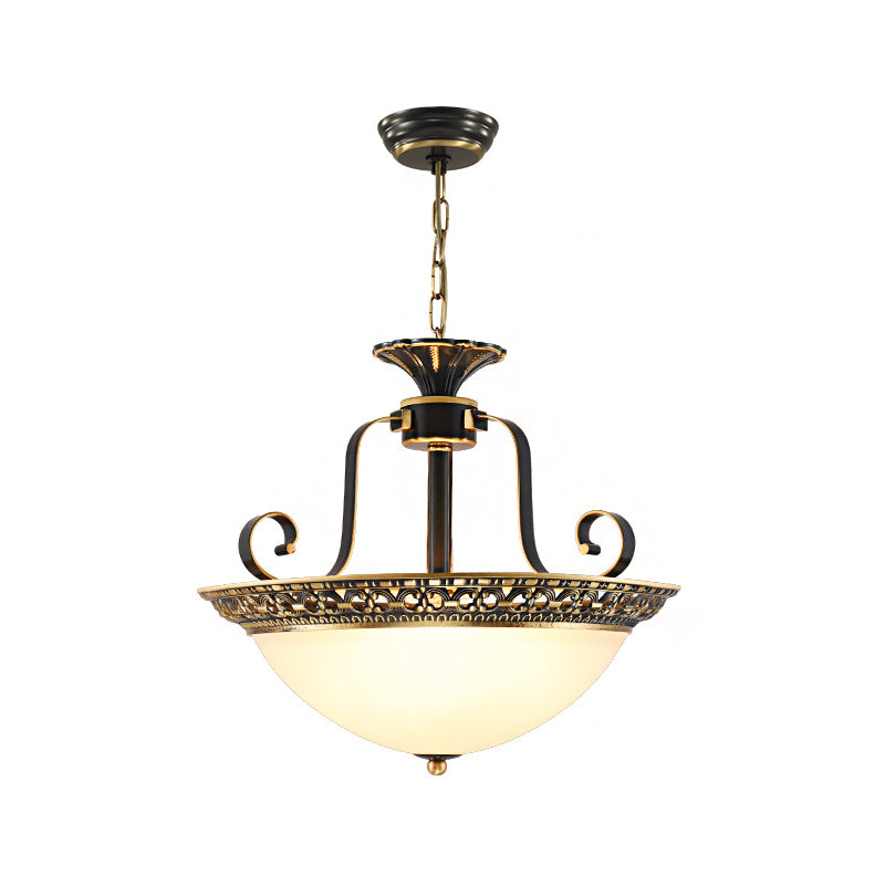 Opal Glass Ceiling Chandelier - Traditional 3-Light Brass Suspension Lamp