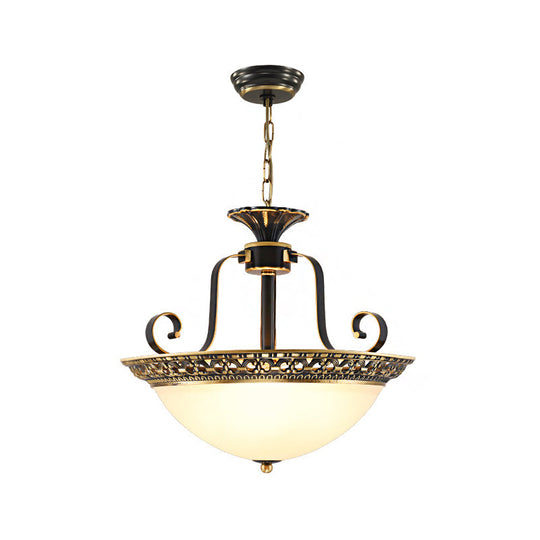 Opal Glass Ceiling Chandelier - Traditional 3-Light Brass Suspension Lamp