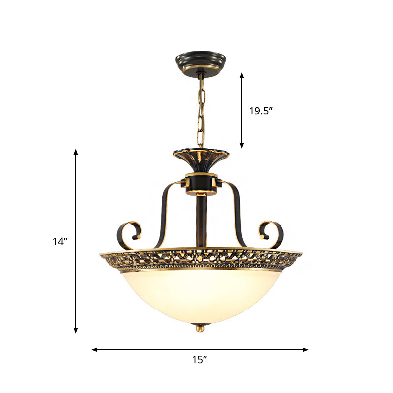 Opal Glass Ceiling Chandelier - Traditional 3-Light Brass Suspension Lamp