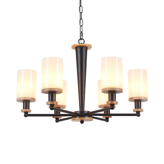 Classic Cylindrical Pendant Chandelier With White Glass Available In 3/5/6 Heads Black Finish