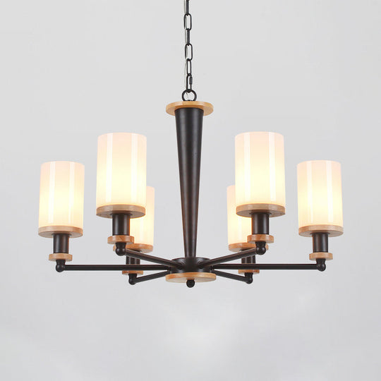 Classic Cylindrical Pendant Chandelier With White Glass Available In 3/5/6 Heads Black Finish