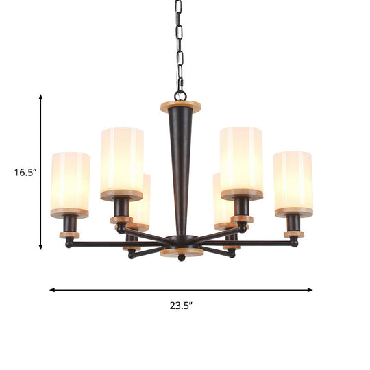 Classic Cylindrical Pendant Chandelier With White Glass Available In 3/5/6 Heads Black Finish