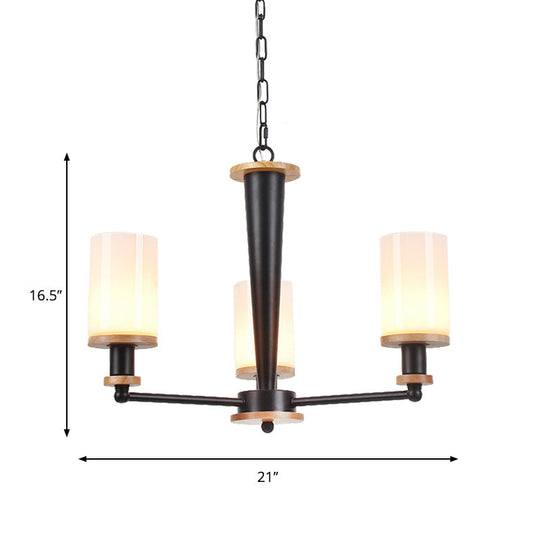 Classic Cylindrical Pendant Chandelier With White Glass Available In 3/5/6 Heads Black Finish