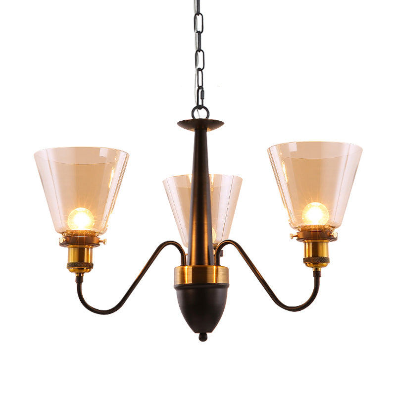 Vintage Black & Gold Chandelier Lamp: 3/5 Bulbs Clear Glass Pendulum