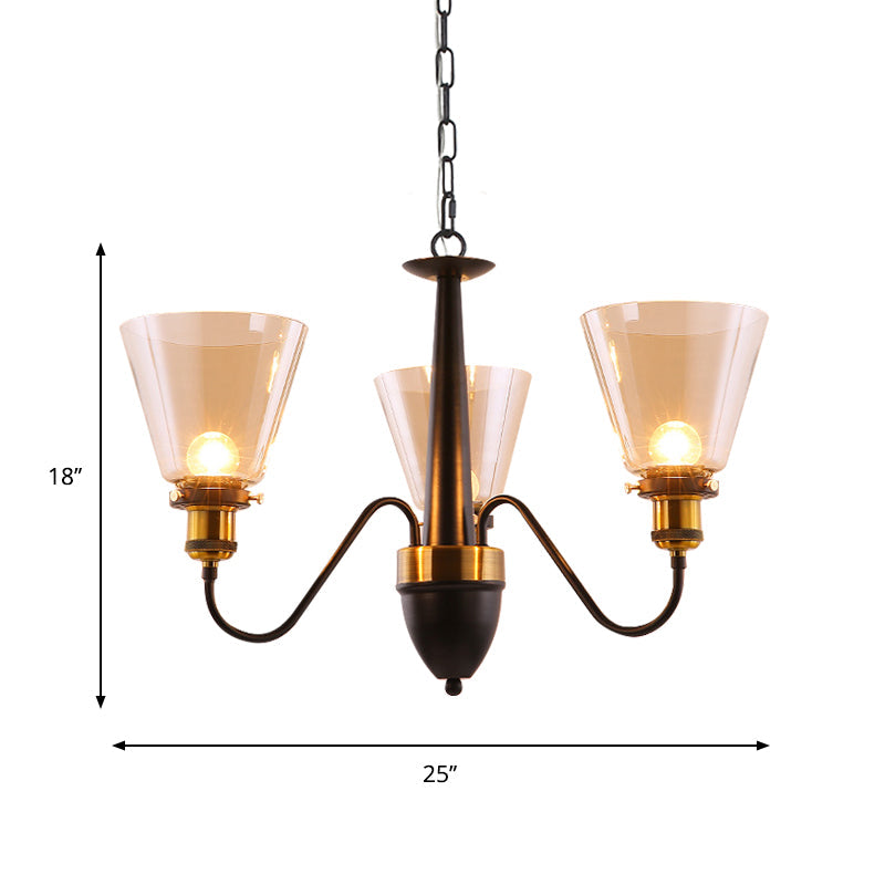 Vintage Black & Gold Chandelier Lamp: 3/5 Bulbs Clear Glass Pendulum