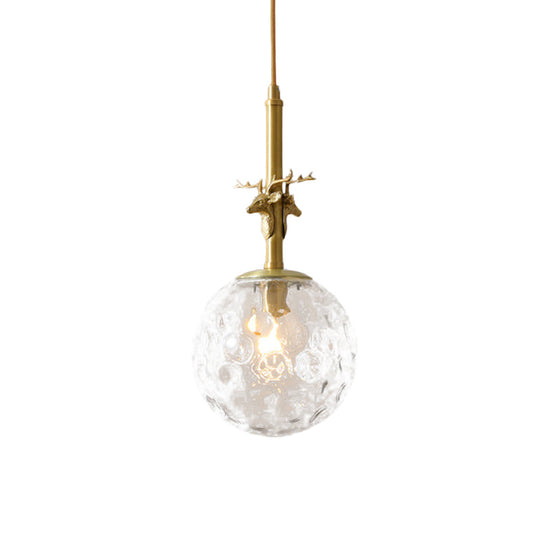 Traditional Glass Sphere Pendant Light With Clear Dimpled Shade Brass Ceiling Lamp