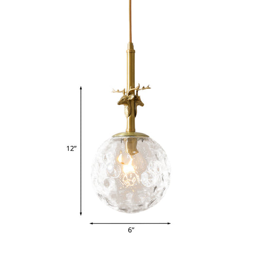 Traditional Glass Sphere Pendant Light With Clear Dimpled Shade Brass Ceiling Lamp