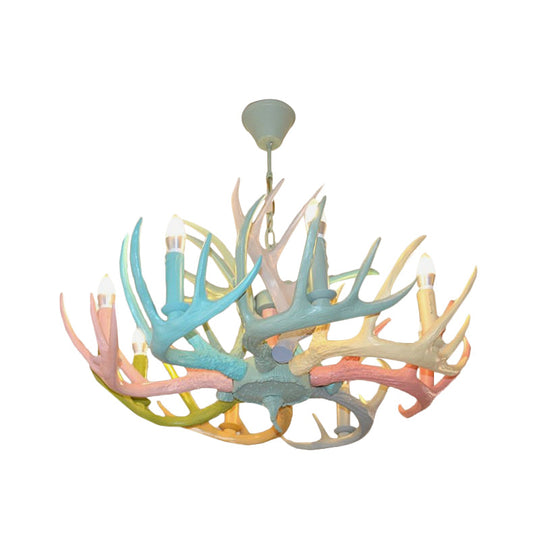 Antler Macaron Ceiling Chandelier - Resin 4/6 Bulbs Child Room Lighting In Blue-Pink-Yellow