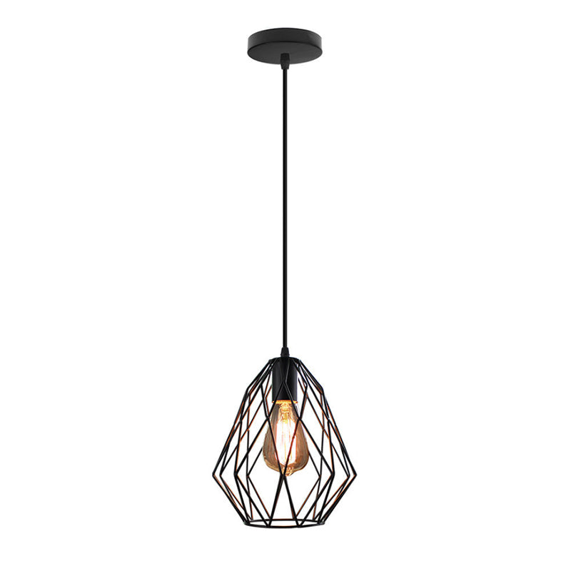 Industrial Diamond Cage Pendant Light in Black Finish - Perfect for Dining Room Ceilings