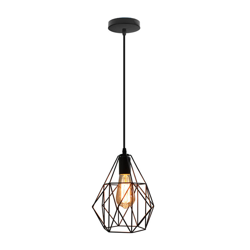 Industrial Diamond Cage Pendant Light in Black Finish - Perfect for Dining Room Ceilings