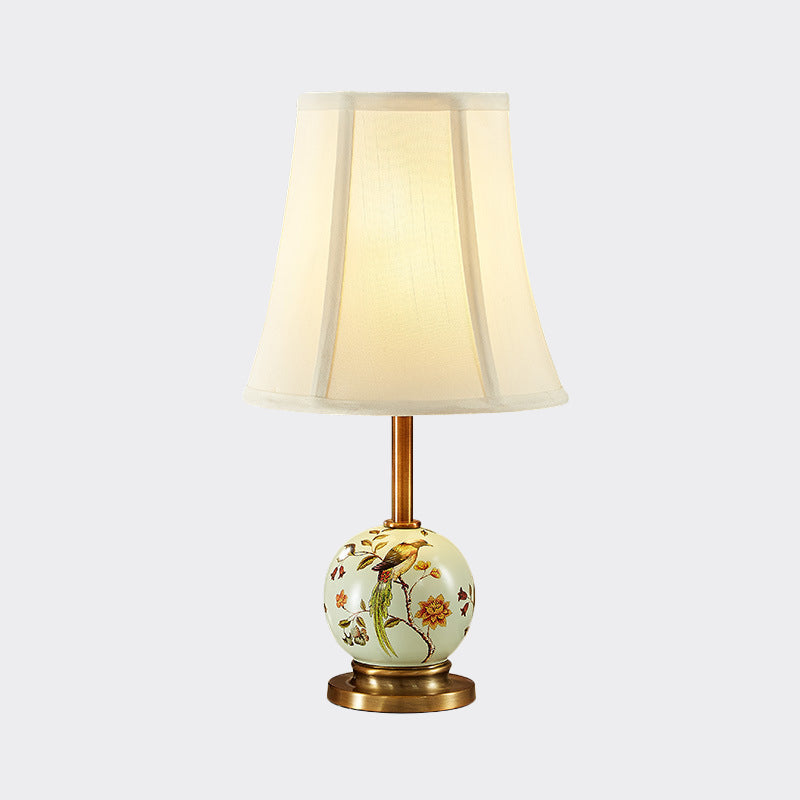 Chinese Painting Ceramic Table Lamp With Flared Fabric Shade - Perfect For The Sitting Room