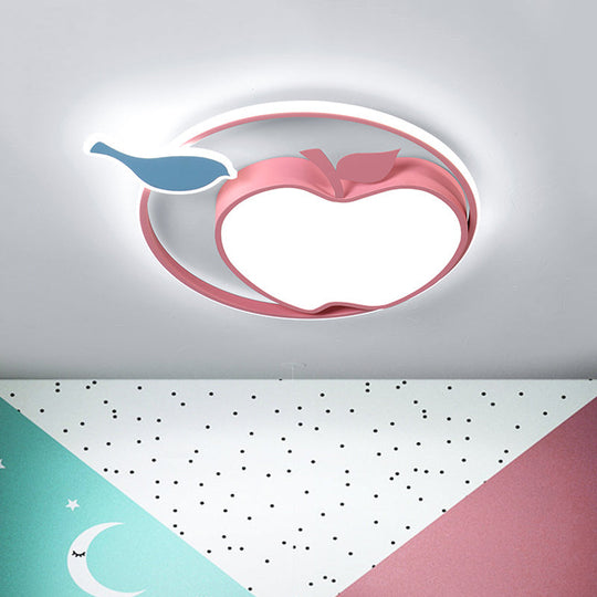 Pink Apple Ceiling Lamp: Cartoon Acrylic LED Flush Mount Fixture for Kids Bedroom (Warm/White Light)