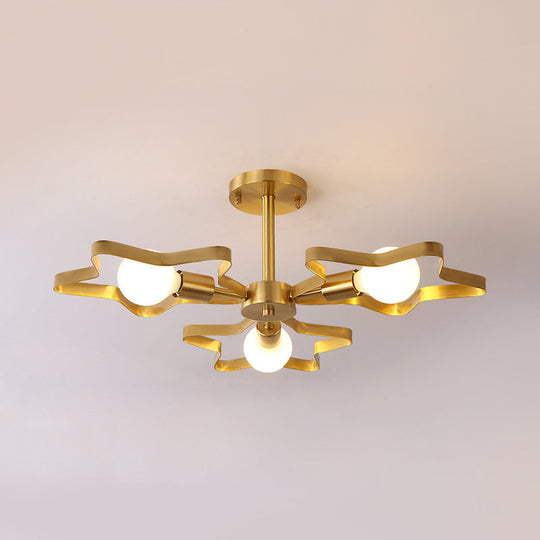 Kid Gold Pentagram Semi Flush Ceiling Light with Metal Frame - 3/4/5-Head Flushmount