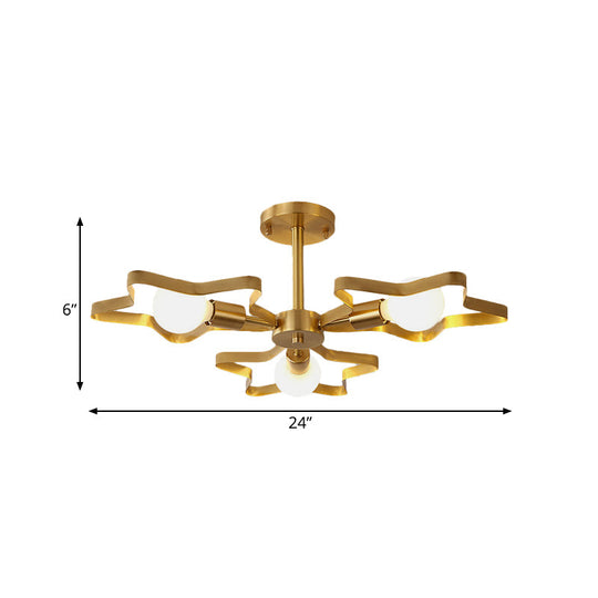 Kid Gold Pentagram Semi Flush Ceiling Light With Metal Frame - 3/4/5-Head Flushmount