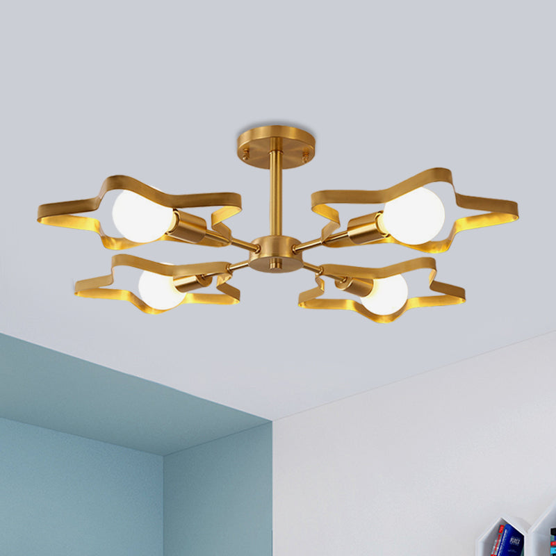 Kid Gold Pentagram Semi Flush Ceiling Light with Metal Frame - 3/4/5-Head Flushmount