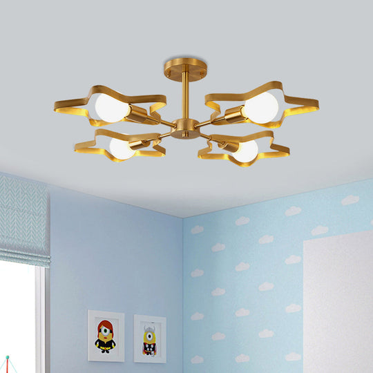 Kid Gold Pentagram Semi Flush Ceiling Light with Metal Frame - 3/4/5-Head Flushmount