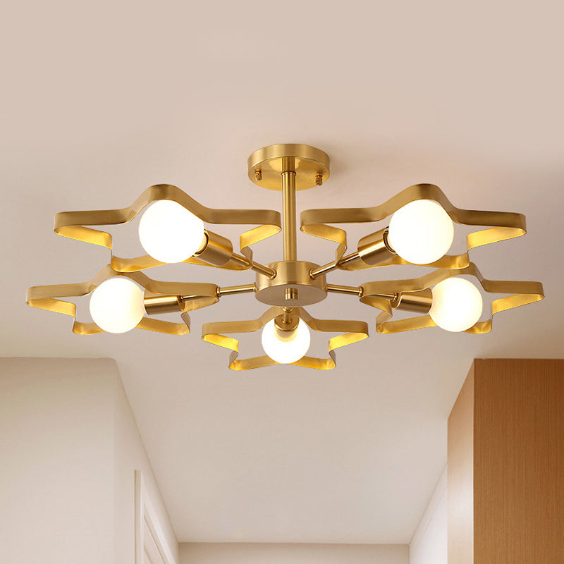 Kid Gold Pentagram Semi Flush Ceiling Light with Metal Frame - 3/4/5-Head Flushmount