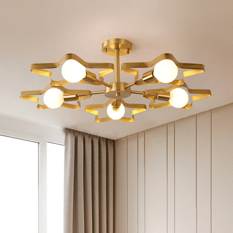 Kid Gold Pentagram Semi Flush Ceiling Light with Metal Frame - 3/4/5-Head Flushmount