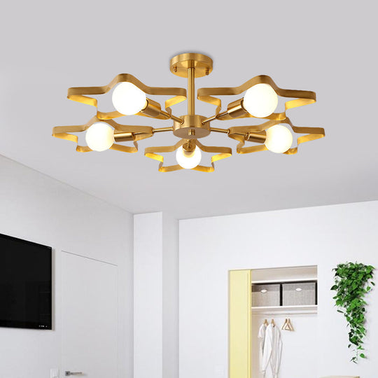 Kid Gold Pentagram Semi Flush Ceiling Light with Metal Frame - 3/4/5-Head Flushmount