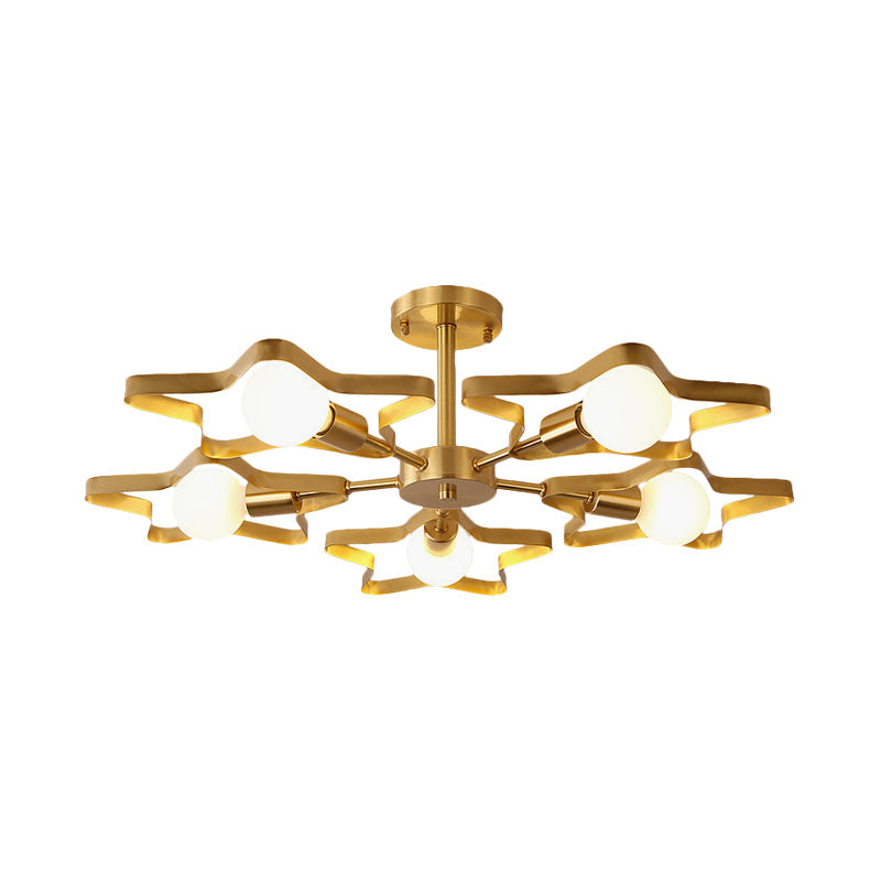 Kid Gold Pentagram Semi Flush Ceiling Light with Metal Frame - 3/4/5-Head Flushmount