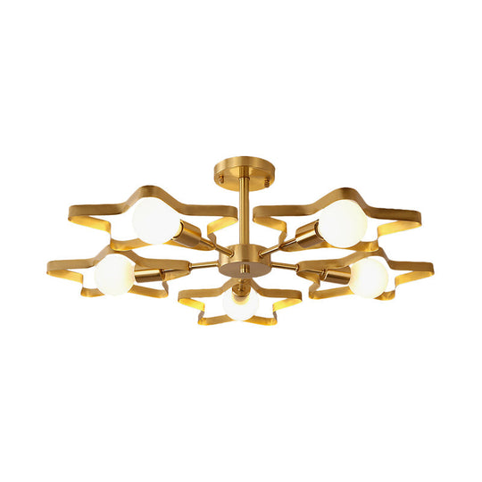 Kid Gold Pentagram Semi Flush Ceiling Light with Metal Frame - 3/4/5-Head Flushmount