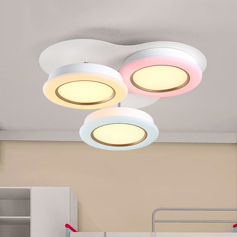 Bean Kids Room Ceiling Lamp - Macaron Style LED Flush Mount Light Fixture (Warm/White Light)